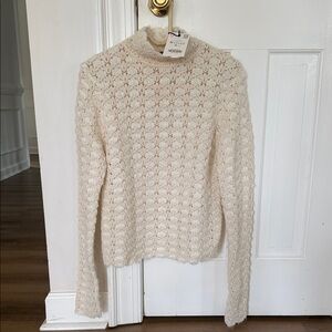 Zara Women's Cream Knit Mock Neck Sweater